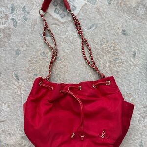 Agnes B. Red Drawstring Shoulder Bag with Chain Strap